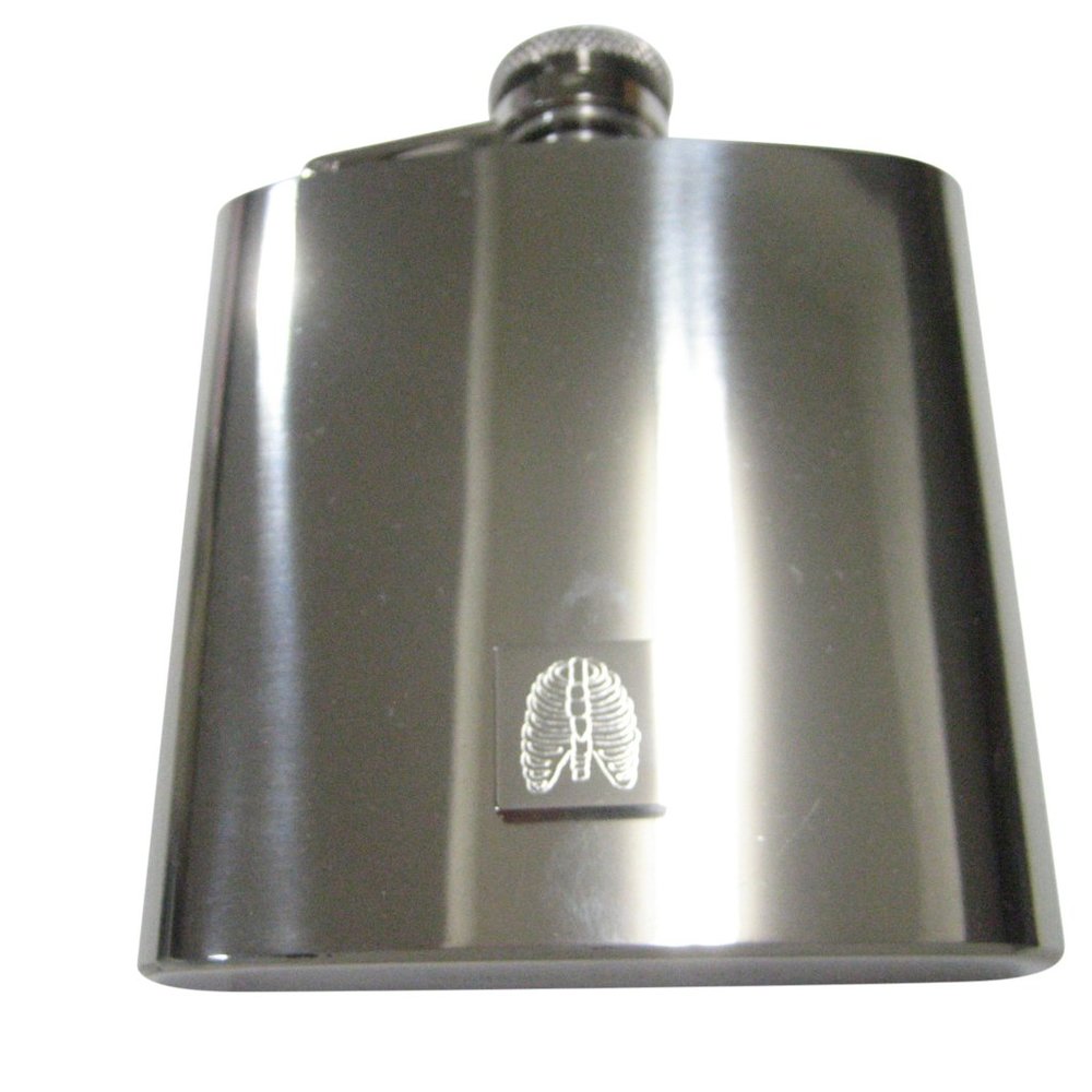 Silver Toned Square Etched Anatomical Rib Cage 6oz Flask